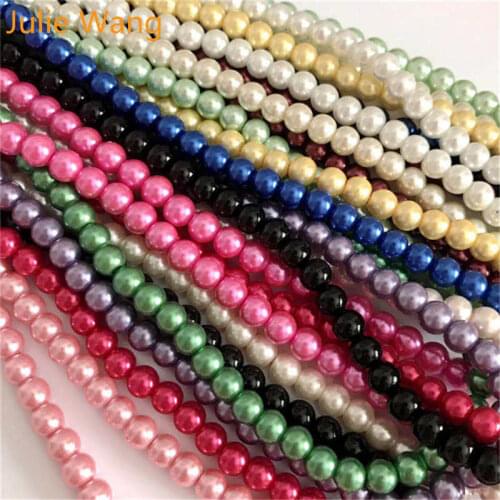 Julie Wang 6/8/10mm Small Glass Beads Jewelry Making Accessory Crystal Round Imitation Pearl Fit Necklace Bracelet Anklet