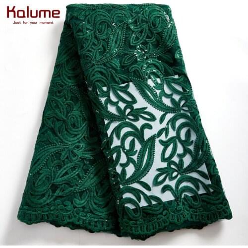 Kalume Sequins African Lace Fabric Diy Dress 5 Yards Nigerian Tulle Lace Fabric High Quality For Wedding Party Sewing H2555
