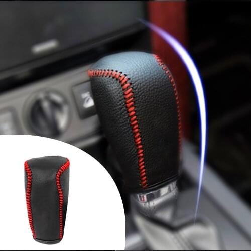 Muchkey Leather Gear Knob Stick Covers AT For Toyota Prado 2009-2012 2013 2014 2015 2016 2017 2018 Non-slip Automatic Shifter