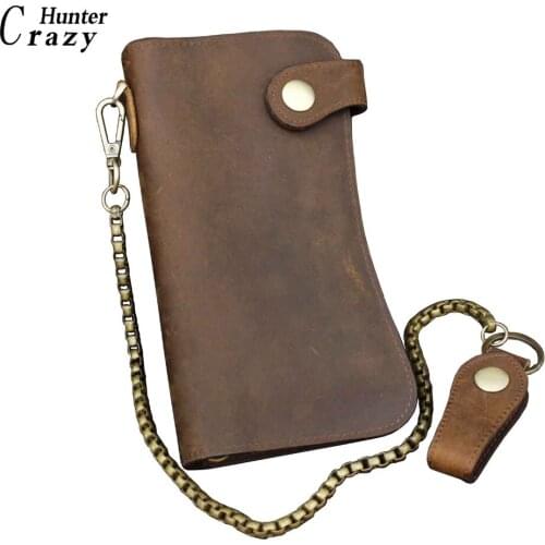 Leather Credit Card Coin Pocket Snap Money Checkbook Biker Wallet w/ a Chain Brown