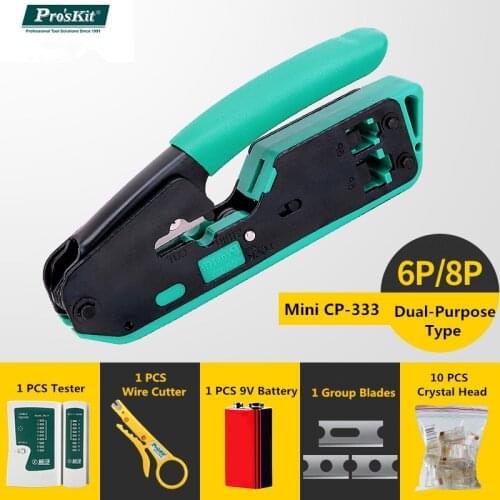 Mini Handheld Portable CP-333 ProsKit Crimping Network Tongs 6P/8P with Wire cutter, tester, Crystal Head stripping tools set