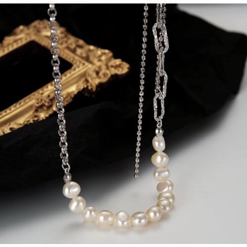 MLKENLY High Quality 925 Silver Chain Fine necklace Fit Irregular chain Baroque pearl necklace for Women punk Jewelry
