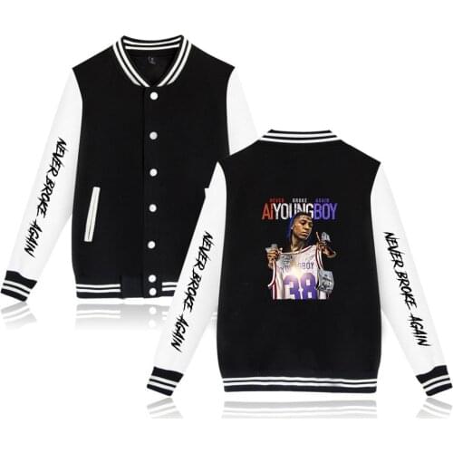 Rap YoungBoy Never Broke Again Baseball Jacket Uniform Fleece Coat Women Men Streetwear Hip Hop Long Sleeve Hoodie Sweatshirt