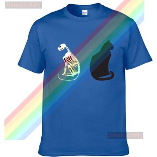 Schrodingers Cat Black Cat And The Cat Skeleton Men Women Summer 100% Cotton Male Newest Top Popular Normal Tee Shirts Unisex