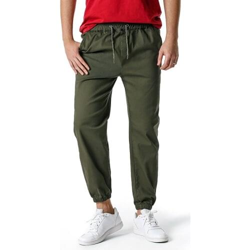 Men Running Sport Pants Training Joggings Elastic Sweatpants Pure Color Twill Fabric Fitness Trousers