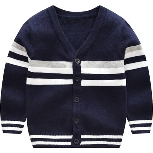 2018 New Boys Sweater Long Sleeve Striped Kids Boy Cardigan V-neck Knitted Sweater Spring Autumn Boys Clothing BC195