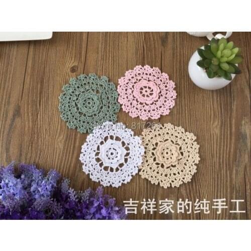 Wholesale12pic/lot free shipping cotton knitted lace doily with 3D flower for wedding decor felt as tableware potholder coaster
