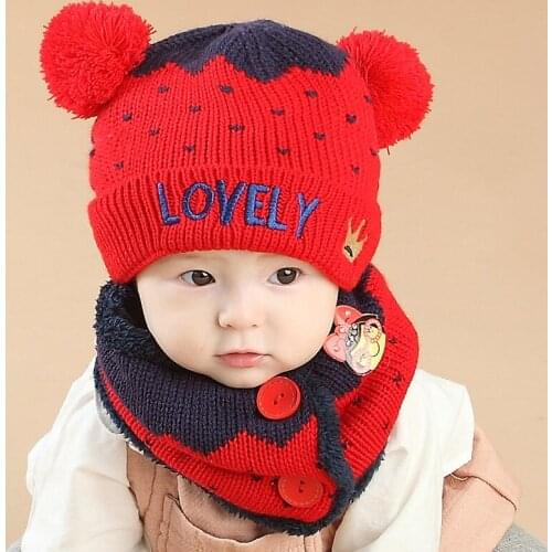 Fall And Winter Baby Hat Crown Love Badminton And Velvet Suit Children Warm Wind Warm Wool Knitted Cap