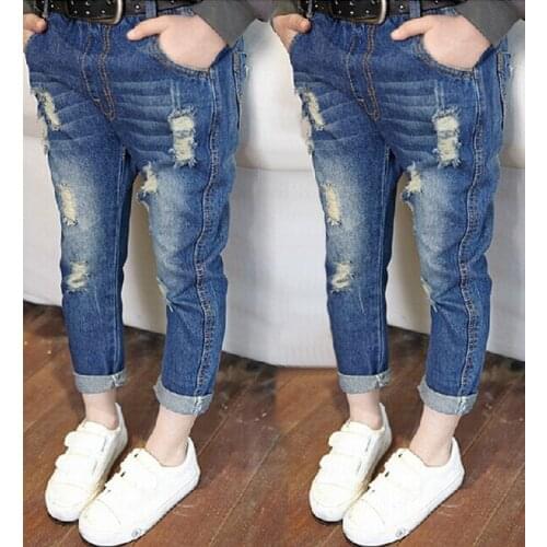 Hot Boys Girls jeans Kids Hole Pants Clothing Fashion Childrens Denim Trousers For Autumn Summer