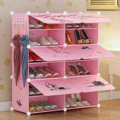 B Simple small shoe rack plastic shoe cabinet space door household dustproof multi layer economical simple modern hall cabinet