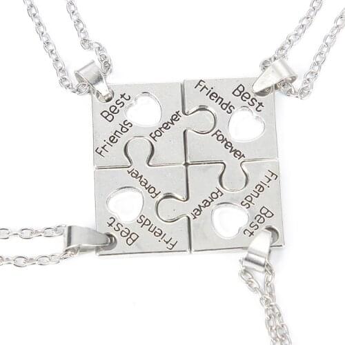 Dropshipping Broken Square Pendant Necklace Best Friends Forever 4 pcs Splicing Friendship Necklace Puzzle Choker For Women