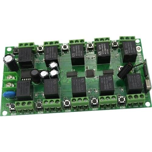 433MHZ 12V 10 CH Wireless Remote Control Switch Module for LED Lamps, Access Control, Garage Doors