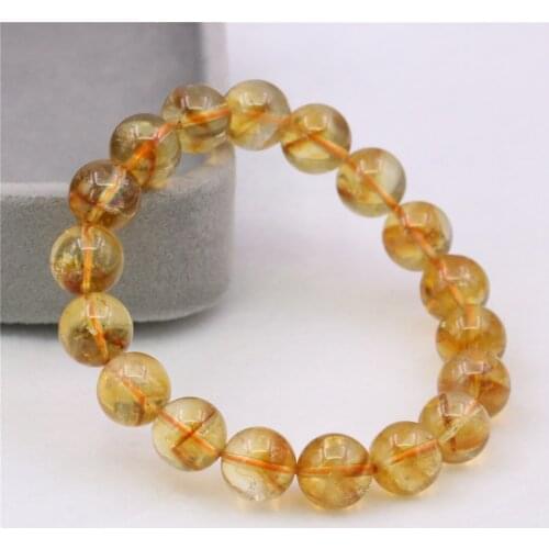 Romantic Natural Yellow Crystal Womens Yoga Jewelry 8/10mm Bracelet Bangle Round Beaded Bracelet Christmas Gift 7.5inch Y1051