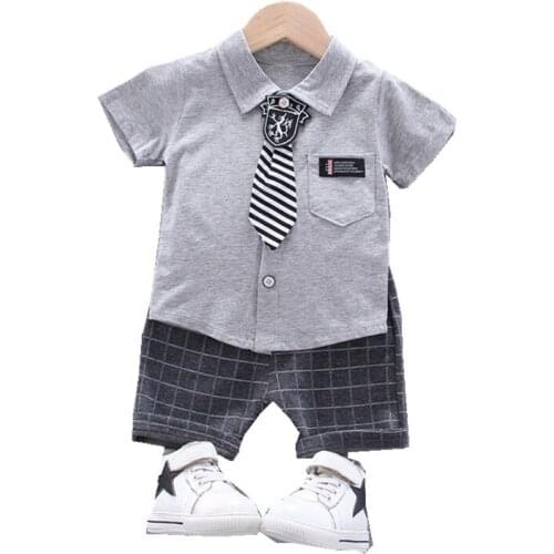 New Summer Baby Boys Clothes Children Cotton Casual Tie Shirt Shorts 2Pcs/sets Infant Toddler Fashion Clothing Kids Sportswear
