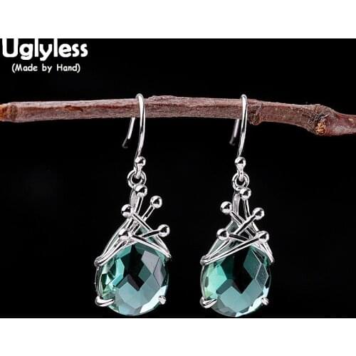 Uglyless Solid 925 Sterling Silver Fashion Dress Jewelry for Women Faceted Water Drop Crystal Earrings 925 Silver Dots Earrings