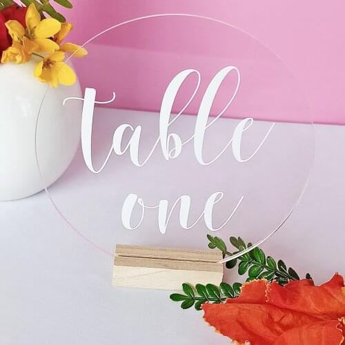 Round Acrylic Wedding Table Number with Wood Base,Personalized Wedding Table Sign,Table Number,Modern Wedding Table Decor