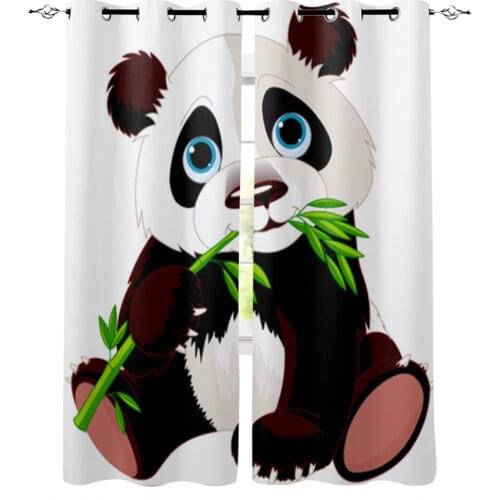 Cute Panda Bamboo Window Curtains for Living Room Luxury Kitchen Bedroom Drapes Home Decor Backdrop Curtain