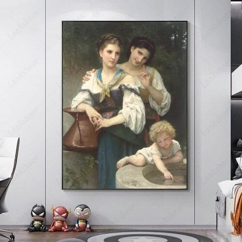 The Secret By William Adolphe Bouguereau Famous Canvas Painting Posters and Prints Wall Art Picture for Living Room Home Decor