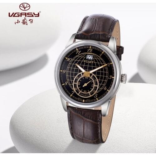 VGASY bully-boy men leather quartz watch light luxury fashion leisure business high-grade watch waterproof luminous clock work