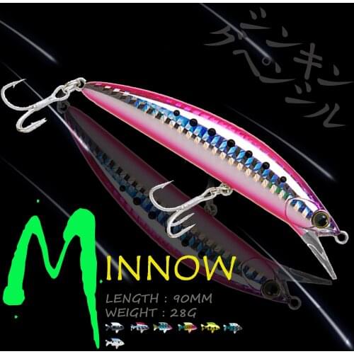 WALK FISH 90MM 28G Minnow Fishing Lure 3D Eyes Hard Bait Treble Hook Saltwater Sinking Artificial Bait Pike Bass Fishing Tackle
