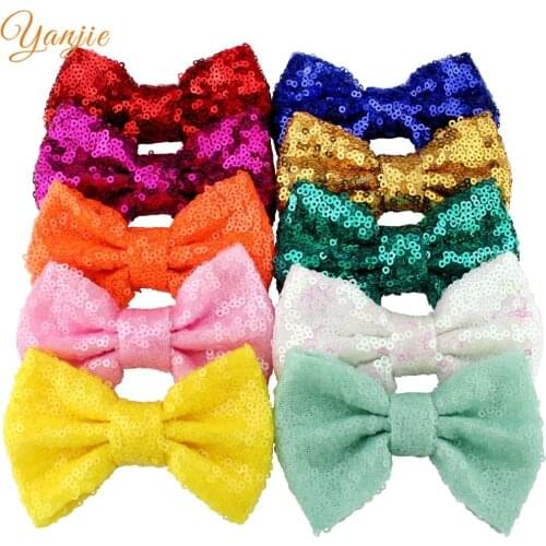 10pcs/lot 44 colors Chic European Cute 4" Glitter Sequin Hair Bow Clip Kids Girl DIY Hair Accessories For Kids 2021 Headwear