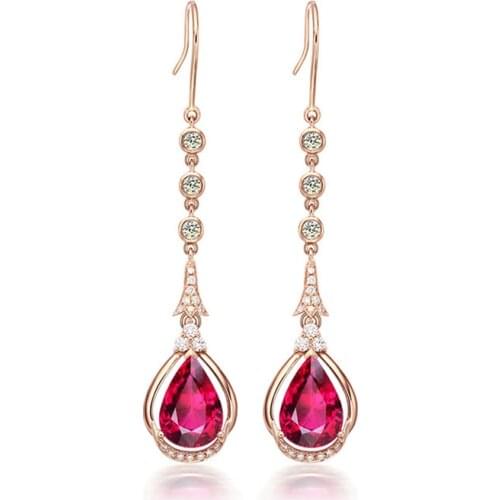 18K Rose Gold Natural Ruby Drop Earrings for Women Timeless Design Delicate Female Wedding Fine Jewelry Diamond Luxury Gift