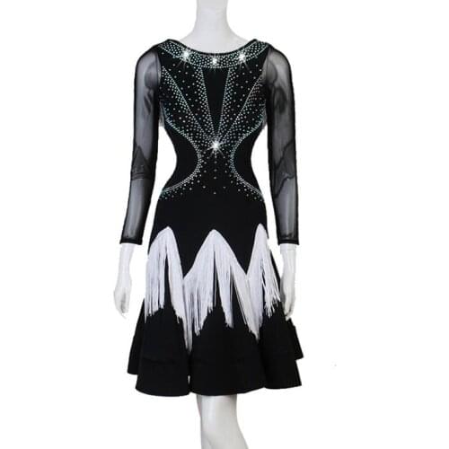 Latin dance competition dresses women samba rumba tango latin dance dress latin dance white black lq175
