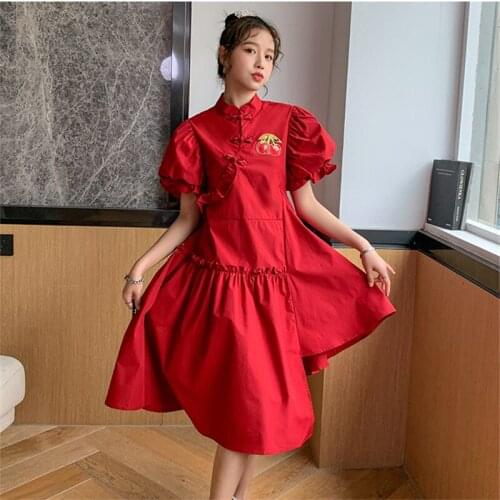 2021 Summer New Loose Retro Womens Improved Cheongsam Dress Irregular Large Size Mid-length personality Trendy Dress