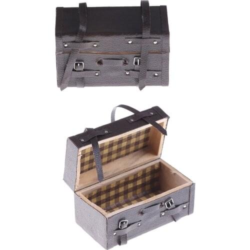 1/12 Brown Dollhouse Miniature Carrying Vintage Leather Wood Suitcase Luggage Classic Toys Pretend Play Furniture Toys Accessory