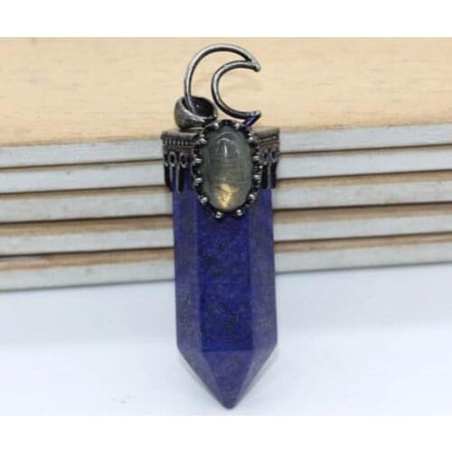 100-Unique 1 Pcs Silver Plated Antique Moon Lapis Lazuli Hexagon Prism Pendant Oval Labradorite Stone Jewelry