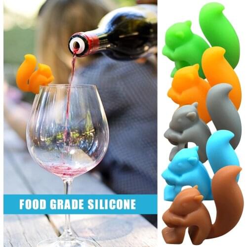 15PCS Silicone Wine Glass Recognizer Whiskey Cup Mug Logo Tea Bag Holder Hangers Cute Drink Markers Squirrel Shaped grand