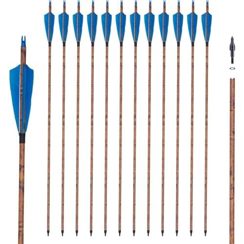 32 inch Camouflage Mixed Carbon Arrow Spine 400 Blue Feather for Outdoor Sports Hunting Recurve & Compound Bow Archery Arrows