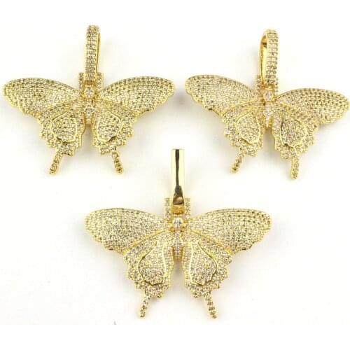 40mm 5pcs/lot High quality colorful cz pendant,new design butterfly shape cubic zircon charm,necklace component wholesale