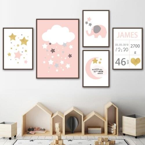 Abstract Elephant Wall Art Poster Moon Cloud Star Heart Art Print Schedule Quotes Canvas Painting Baby Nursery Kids Room Decor