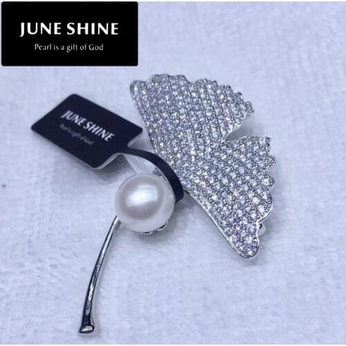 BR001 ginkgo leaf shape pearl brooches freshwater pearl real pearls brooch women fashion wedding jewelry gift