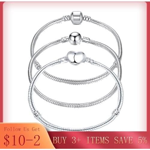 17-21cm Silver Color Love Snake Chain Bracelet Fit Original Design Beads Charm DIY Bead Bangles Jewelry Making Fashion Gift