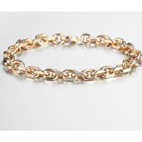 7mm 585 Rose Gold Color Bracelet for Women Rolo Cable Link Chain Party Wedding Jewelry Gifts Womens Bracelets 20cm Fashion LCB45