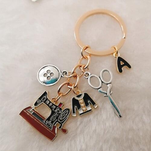 A-Z Letter Sewing Machine Keychain, Scissors and Clothes Tailor Keychain, Tailor-Made Keychain, Fashion Gift for Friends