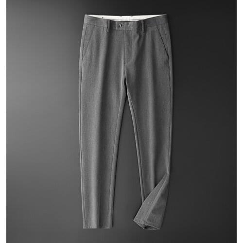 BROWON 2021 Autumn Business Men Clothing Thick Smart Casual Solid Color Trousers Male Mid Straight Loose Plus Size 42 Pants Men