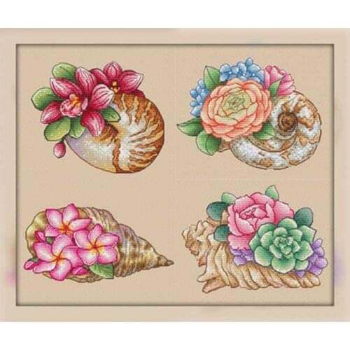 Conch flower patterns Counted Cross Stitch 11CT 14CT DIY wholesale Chinese Cross Stitch Kits Embroidery Needlework Sets