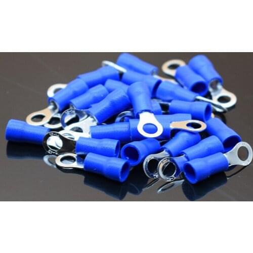 RV2-4 Blue Ring Insulated Wire Connector Electrical Crimp Terminal Cable Wire Connector for 1.5-2.5mm2 100PCS/Pack RV2.5-4 RV