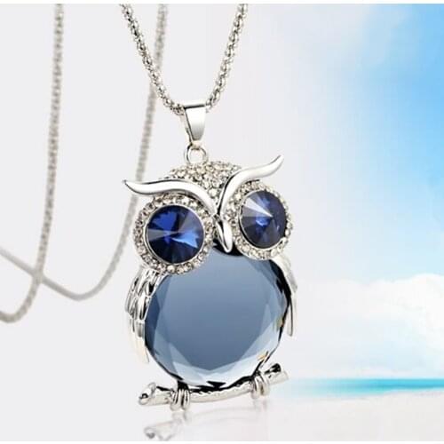 Crystal Owl Necklace Fashion glass Animal Necklaces Charms wing Long Chain Pendants Trendy Womens