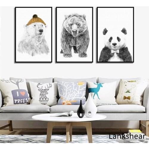 Nordic Style Painting Cartoon Animal Prints Canvas Home Decoration Wall Art Modular Pictures Watercolor Poster For Kids Room