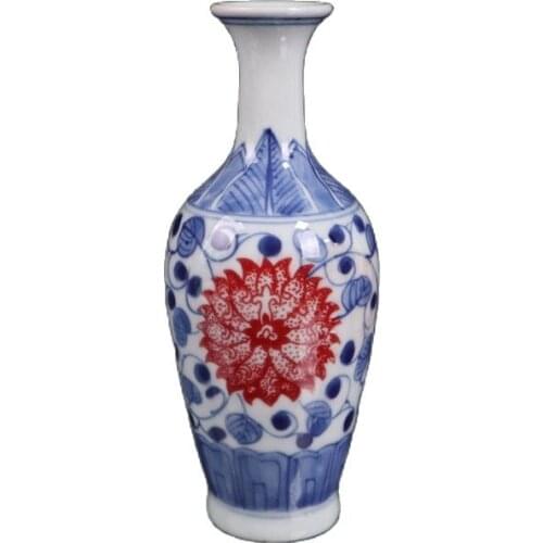 Chinese Old Porcelain Blue And White Underglaze Red Lotus Vase