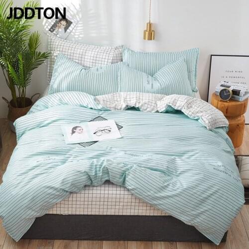 JDDTON Classical Bedding Set Grey Green Pinstripes Bed Linen Duvet Cover Set AB Side Bed Sheet Set Pillowcase Cover BE074