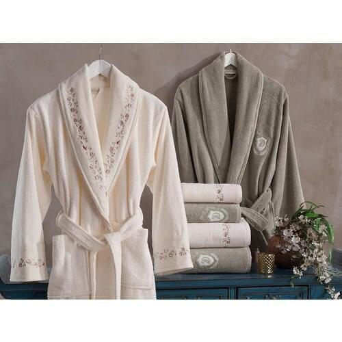 Cotton family bathrobe set soft bathrobe set cream beige gift items soft towel