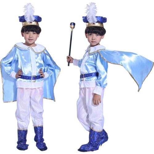 Halloween Christmas Children boy king handsome prince blue costume masquerade costumes performing