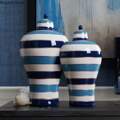 Creative Ceramic Striped Vase Geometric Storage Tank Crafts Large Tank Decoration Living Room Home Decoration Accessories