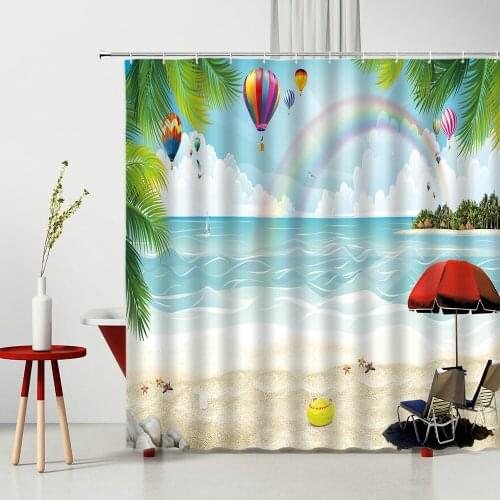 Summer Sunshine Beach Bath Product Bathroom Shower Curtains Seaside Scenery Bathtub Decoration Hanging Cloth Curtains