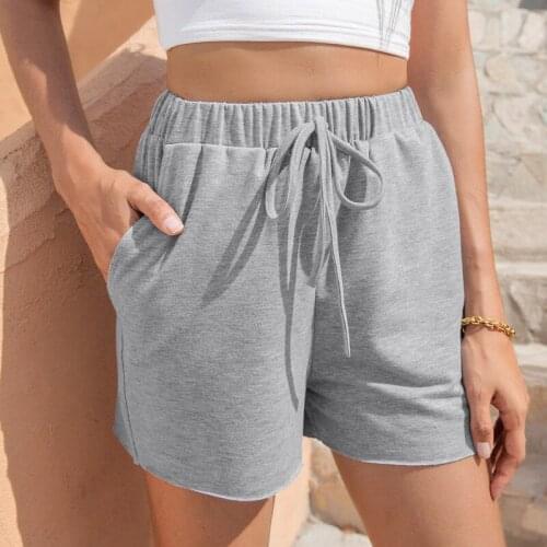 2021 summer womens new fashion high-waisted casual lace-up sport shorts for women Solid Shirring short pants women with Pockets
